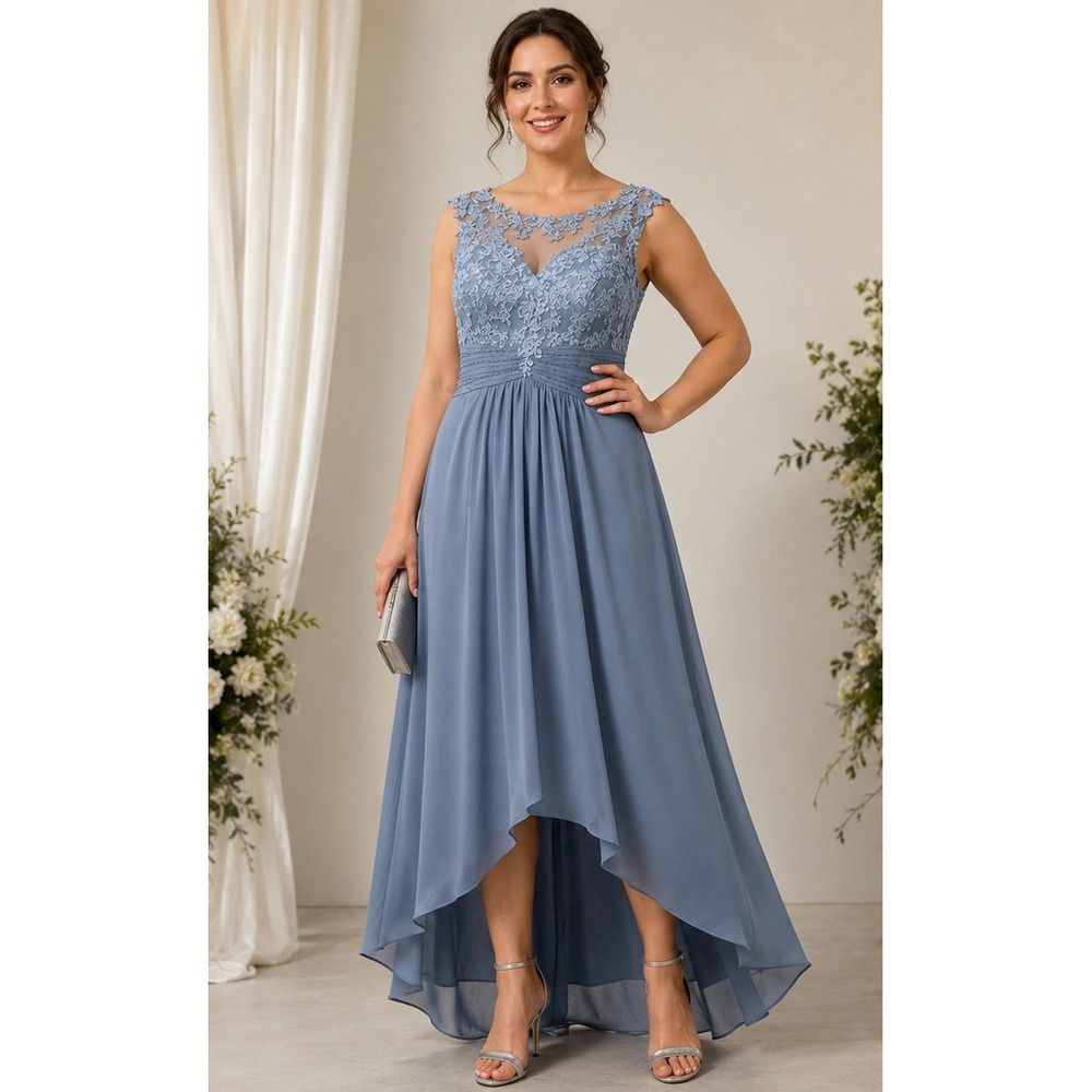 Witness of Love Blue Lace High-Low Formal Evening Gown Dress Size 106x88